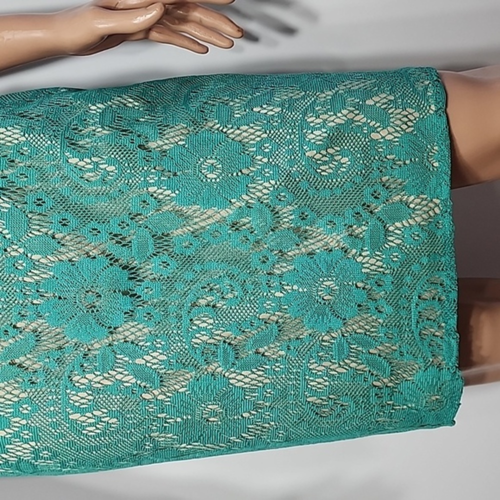 Adrianna Papell Cap Sleeve Lace-Like Overlay Sheath Dress Green & beige Size 4 S - Picture 5 of 11